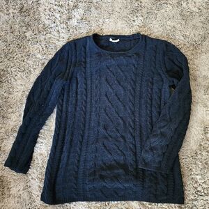J. Jill Men's Dark Blue Cable Knit Crewneck Sweater